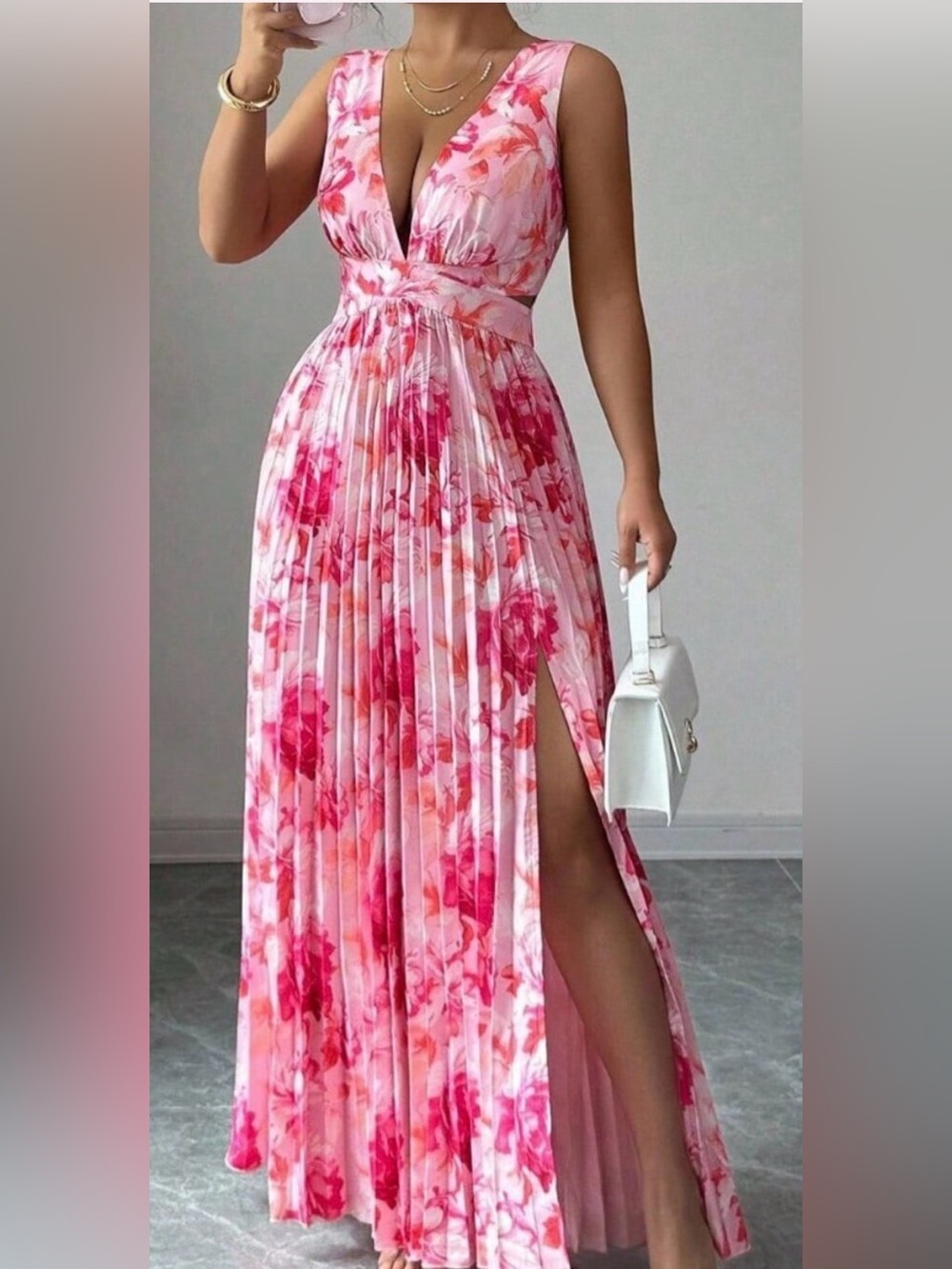 Multicolor Sexy Women's Sleeveless V-Neck A-Line Ruffle Floral Romantic Dress